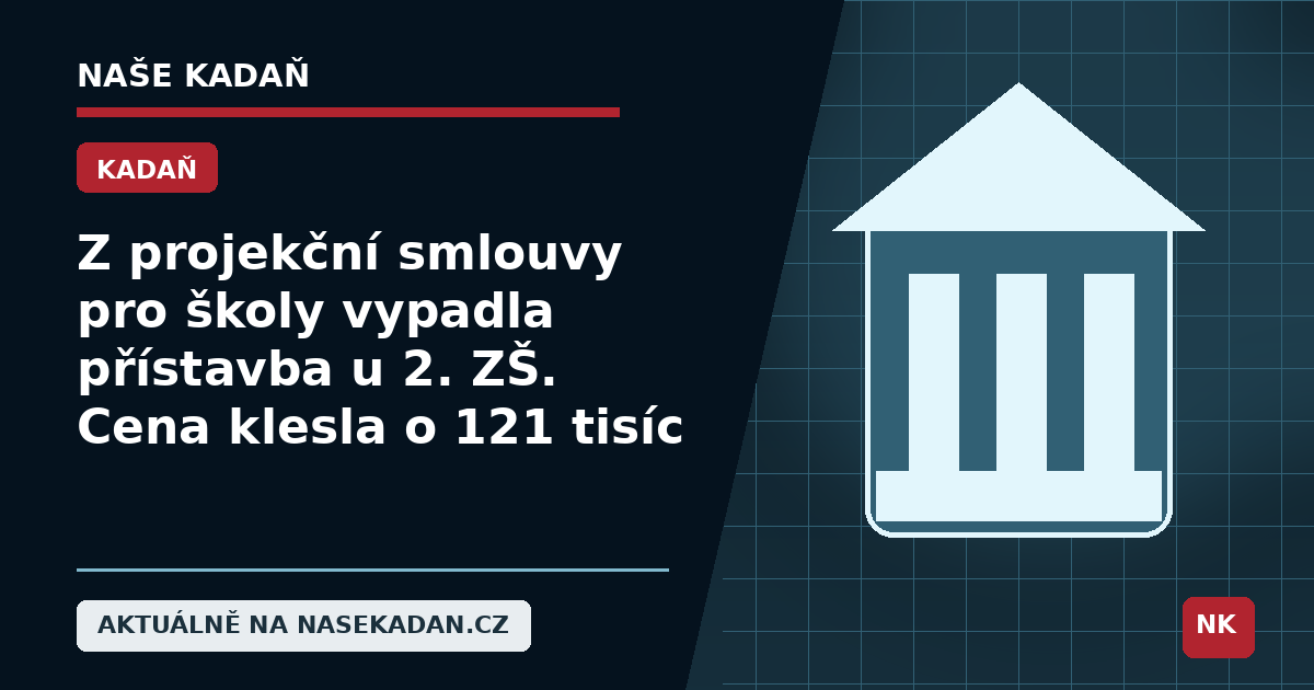 Redakční grafika Naše Kadaň k článku Z projekční smlouvy pro školy vypadla přístavba u 2. ZŠ. Cena klesla o 121 tisíc