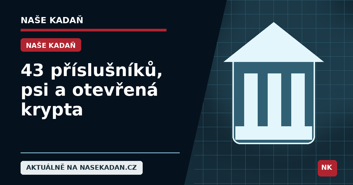 Redakční grafika Naše Kadaň k článku 43 příslušníků, psi a otevřená krypta
