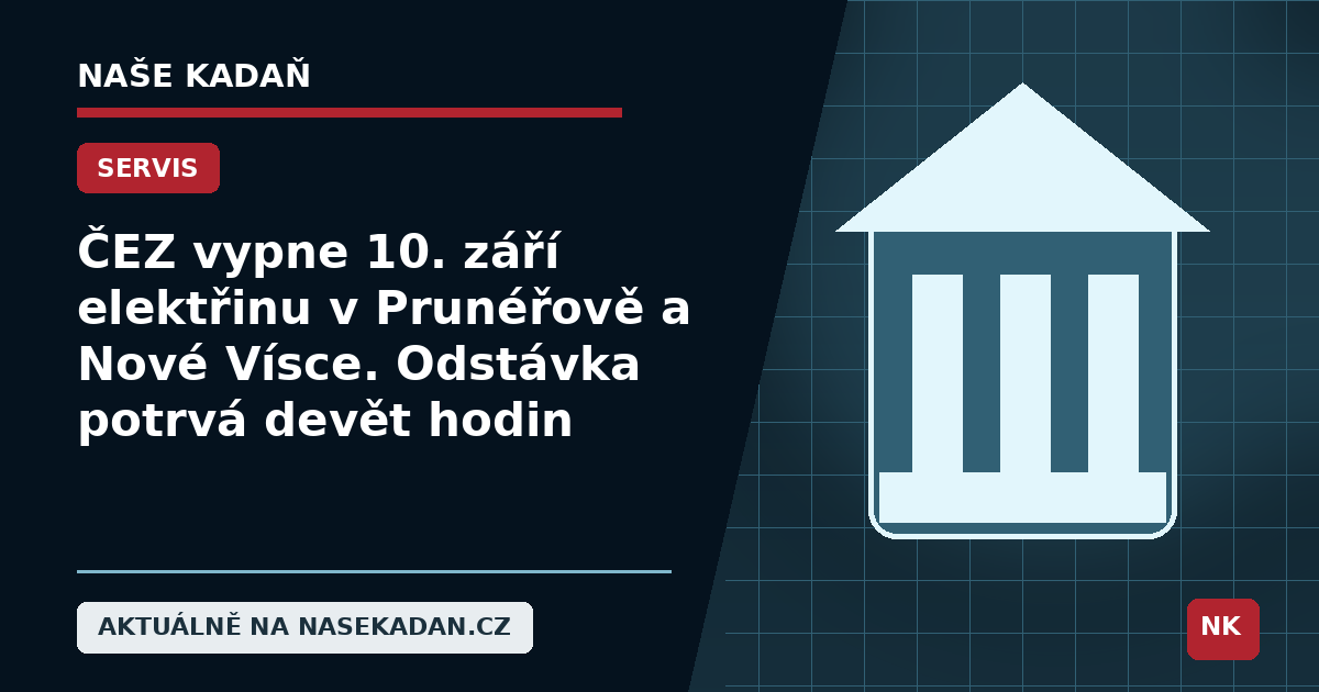 Redakční grafika Naše Kadaň k článku ČEZ vypne 10. září elektřinu v Prunéřově a Nové Vísce. Odstávka potrvá devět hodin