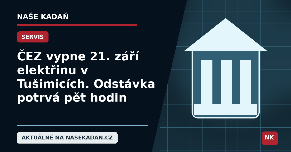 Redakční grafika Naše Kadaň k článku ČEZ vypne 21. září elektřinu v Tušimicích. Odstávka potrvá pět hodin