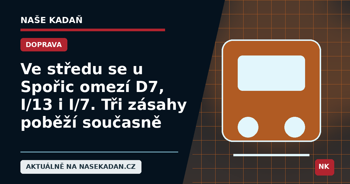 Redakční grafika Naše Kadaň k článku Ve středu se u Spořic omezí D7, I/13 i I/7. Tři zásahy poběží současně